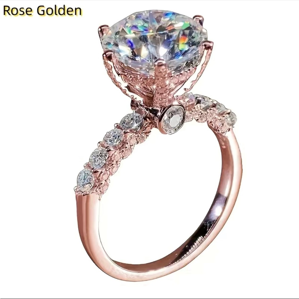 New Women’s Rose Gold Plated Diamond Round Ring